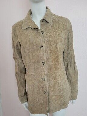 Brandon Thomas Tan Suede Leather Jacket Coat Button Up Shacket Women’s Size M